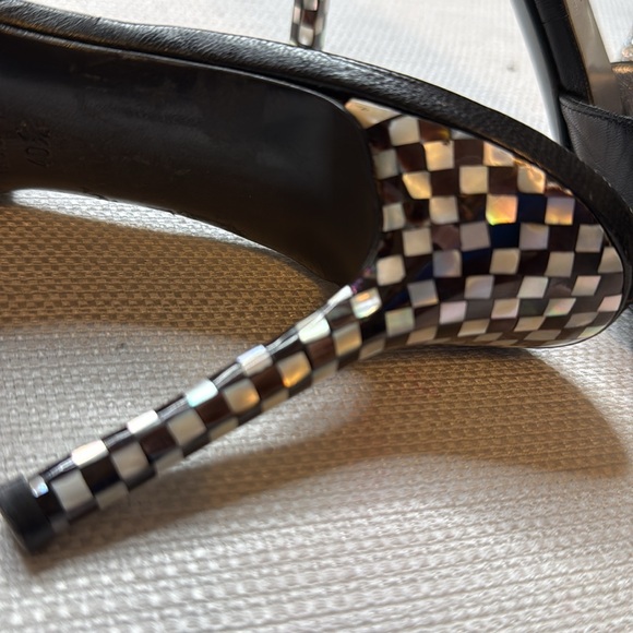 Giuseppe Zanotti Black Open Toe Check Heels 40/9.5 - Picture 8 of 9